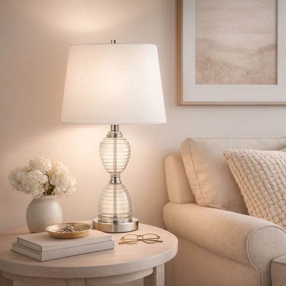 Table Lamp | 23" | Hourglass Ribbed Glass Base | Dimmer | Clear