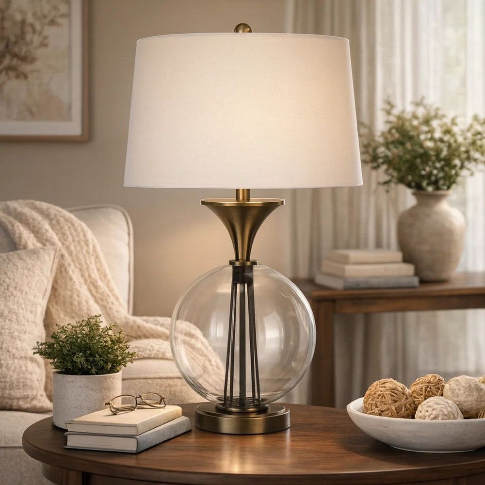 Table Lamp | 46" | Metal & Glass Globe | Dimmer | Brass