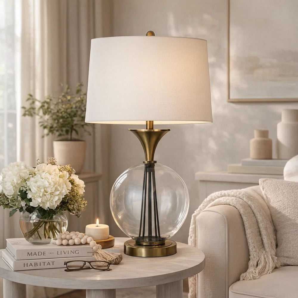 Table Lamp | 46" | Metal & Glass Globe | Dimmer | Brass