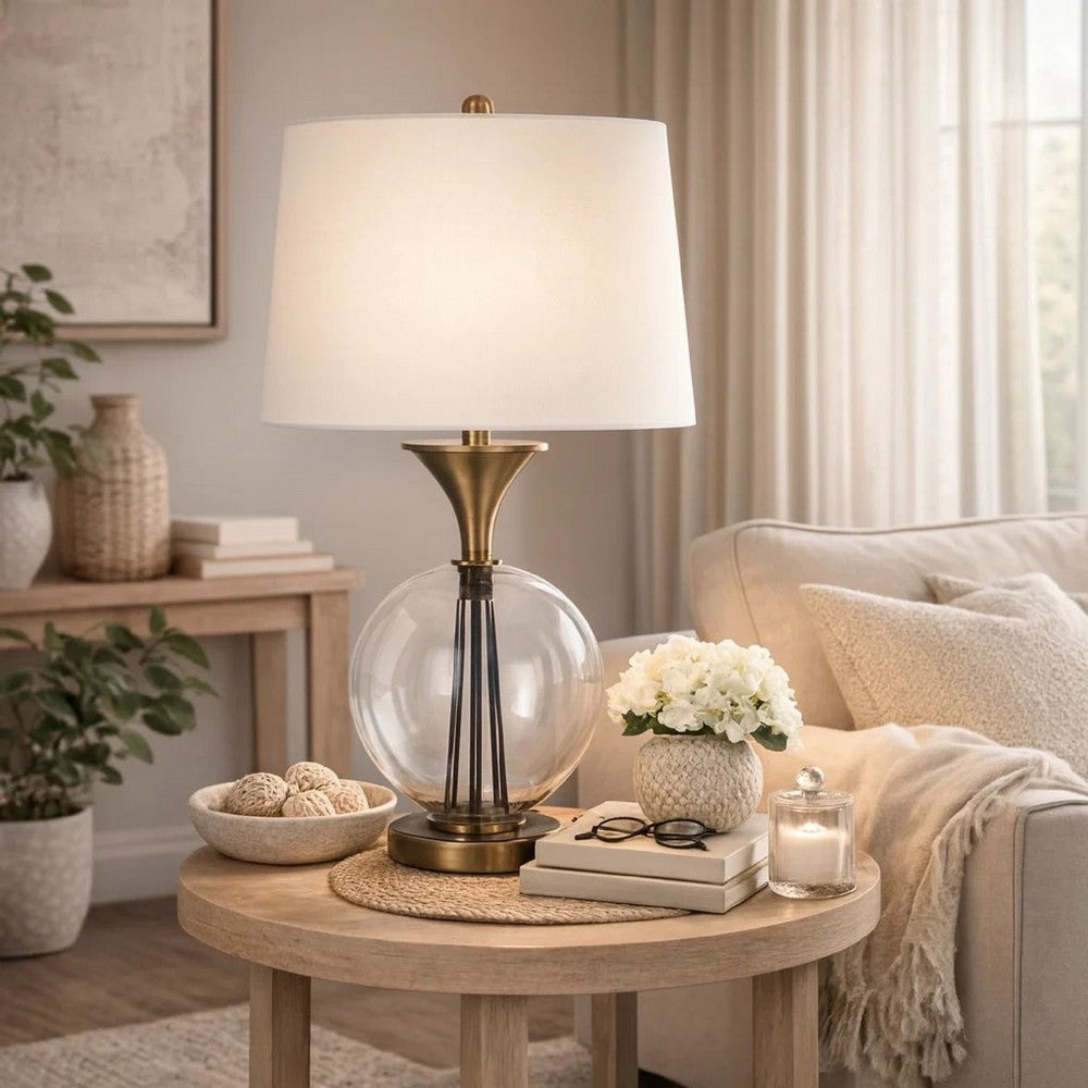 Table Lamp | 46" | Metal & Glass Globe | Dimmer | Brass