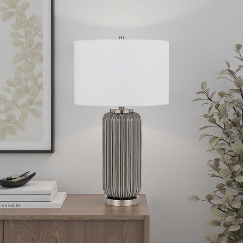 Table Lamp | 29" | Curved Ceramic | Striped | Dimmer | Gray