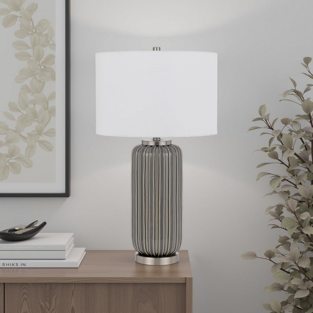 Table Lamp | 29" | Curved Ceramic | Striped | Dimmer | Gray