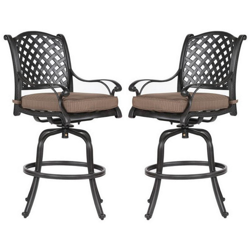 Zoe Outdoor Barstool | 49" Swivel | Set of 2 | Black & Brown