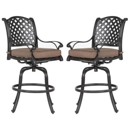 Zoe Outdoor Barstool | 49" Swivel | Set of 2 | Black & Brown