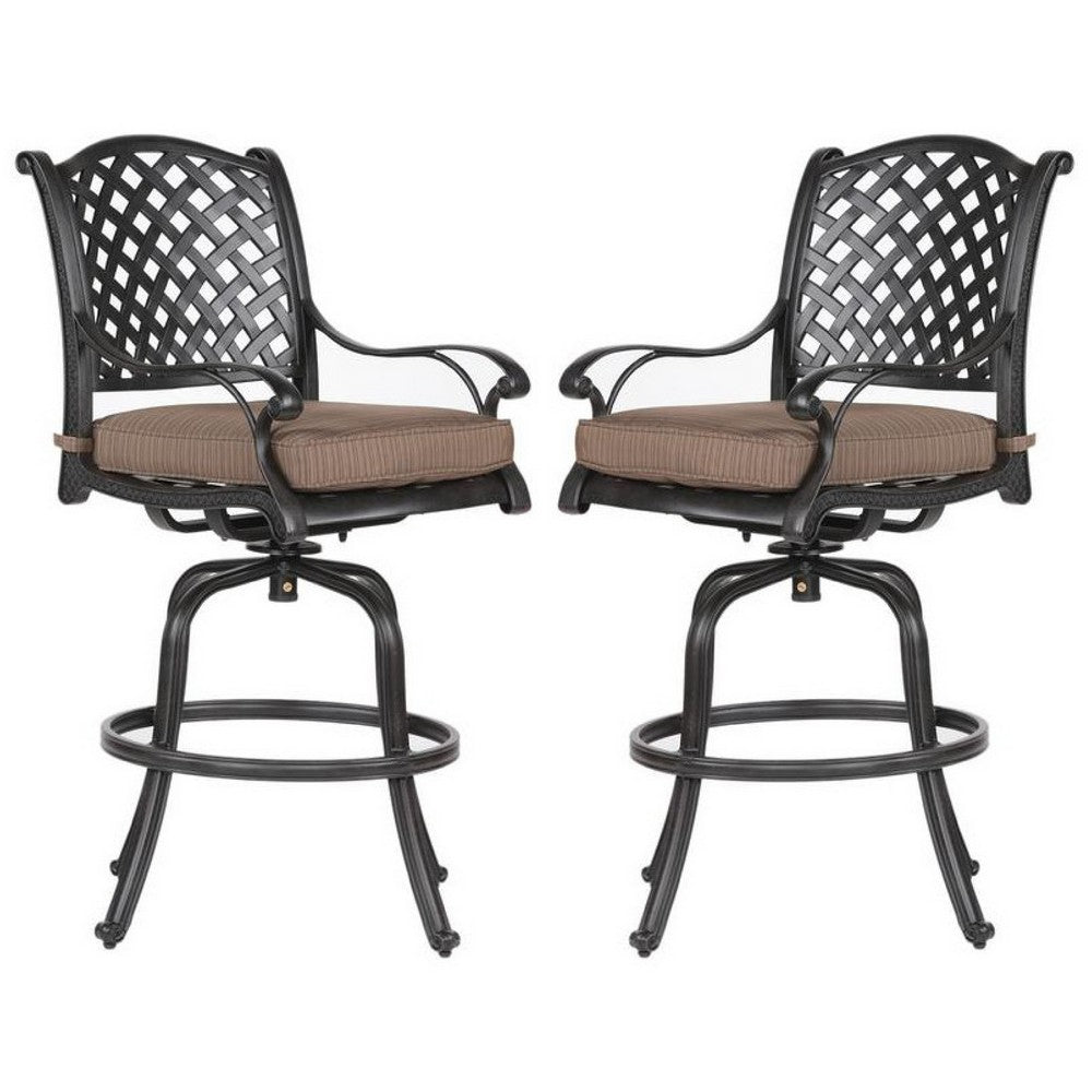 Zoe Outdoor Barstool | 49" Swivel | Set of 2 | Black & Brown