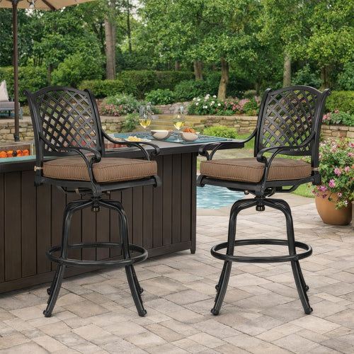 Zoe Outdoor Barstool | 49" Swivel | Set of 2 | Black & Brown
