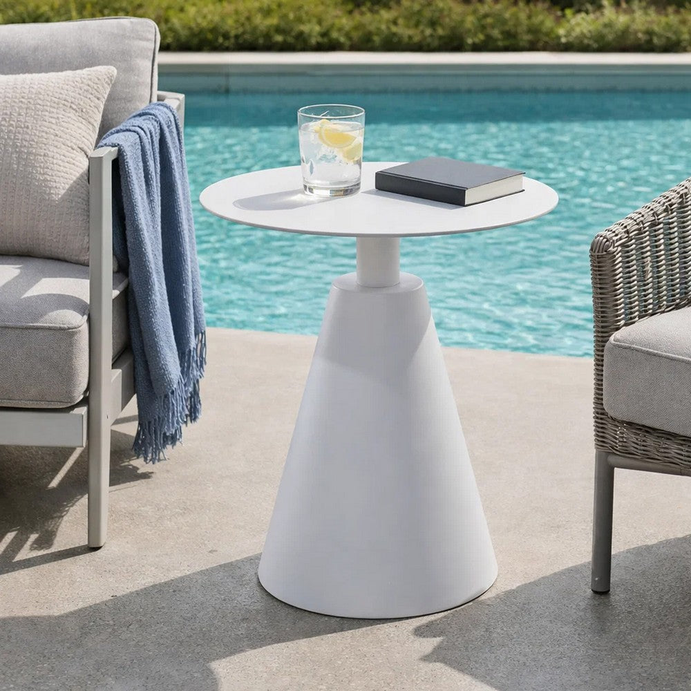 Outdoor Side Table | 22" | Aluminum | Cone Base | White