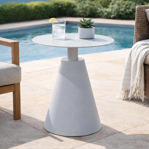 Outdoor Side Table | 22" | Aluminum | Cone Base | White