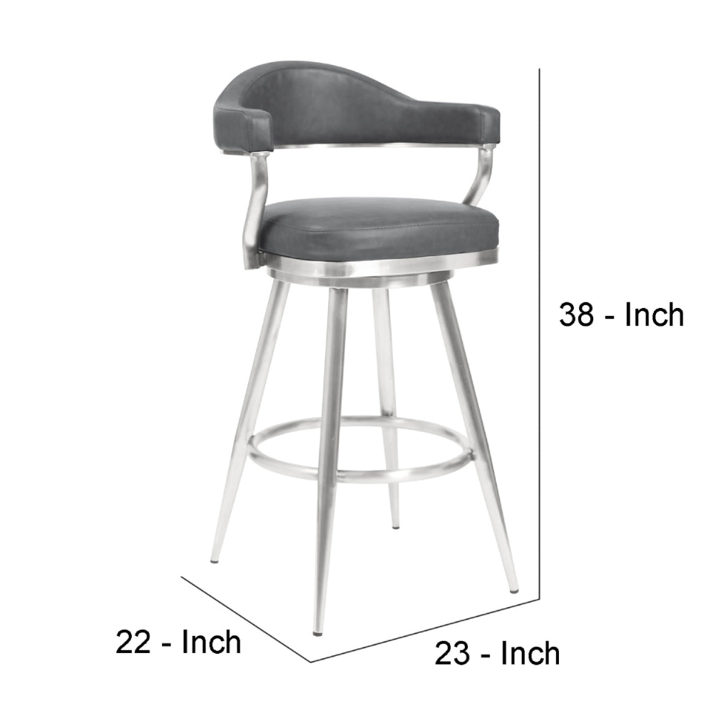 26 Inch Vegan Faux Leather Metal Counter Stool Gray Silver By Casagear Home BM272497