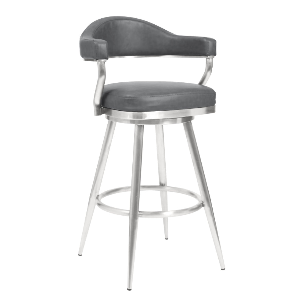26 Inch Vegan Faux Leather Metal Counter Stool Gray Silver By Casagear Home BM272497