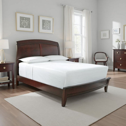 Kyle Soild Wood Low Profile Full Bed with Sleigh Headboard, Cherry Brown