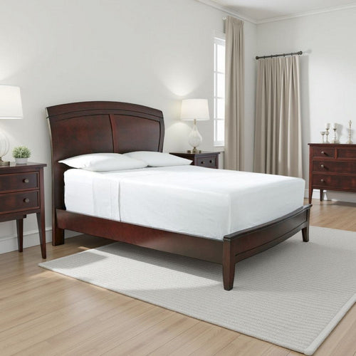 Kyle Soild Wood Low Profile Queen Bed with Sleigh Headboard, Cherry Brown