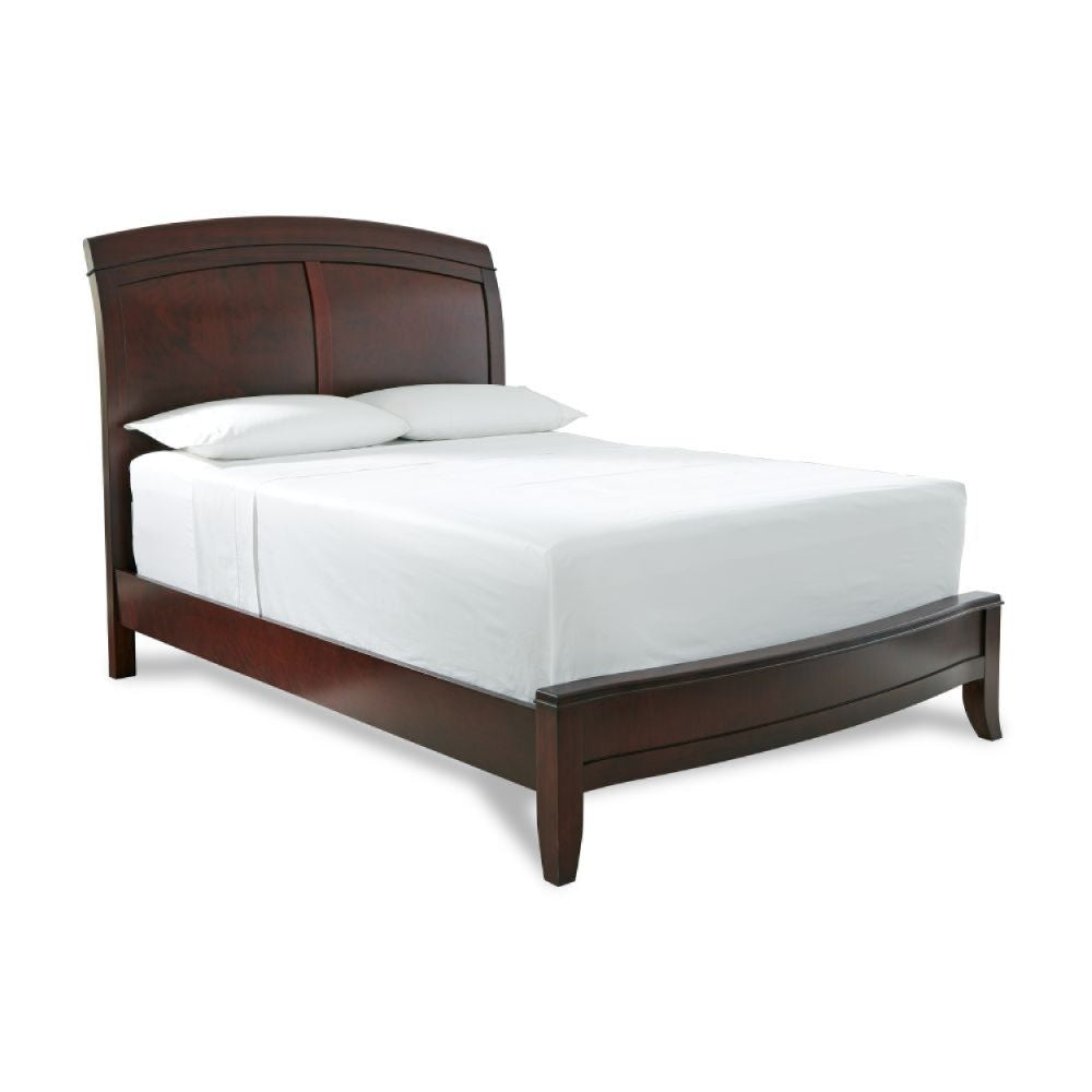 Kyle Soild Wood Low Profile Queen Bed with Sleigh Headboard, Cherry Brown