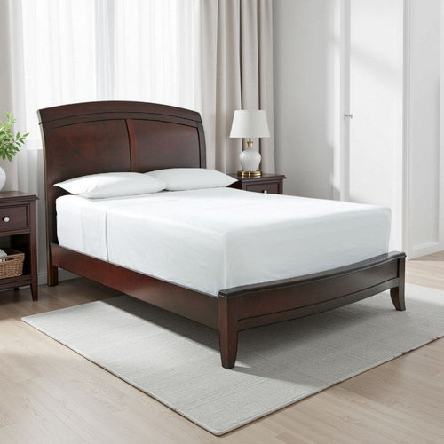 Kyle Low Profile Wood California King Bed, Sleigh Headboard, Cherry Brown