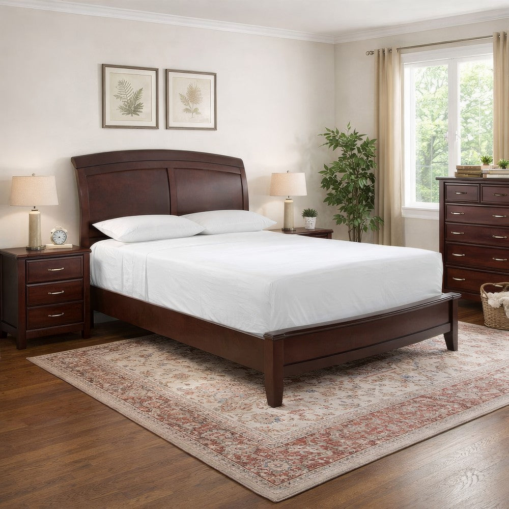 Kyle Low Profile Wood California King Bed, Sleigh Headboard, Cherry Brown