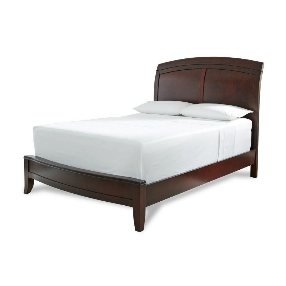 Kyle Soild Wood Low Profile King Bed with Sleigh Headboard, Cherry Brown