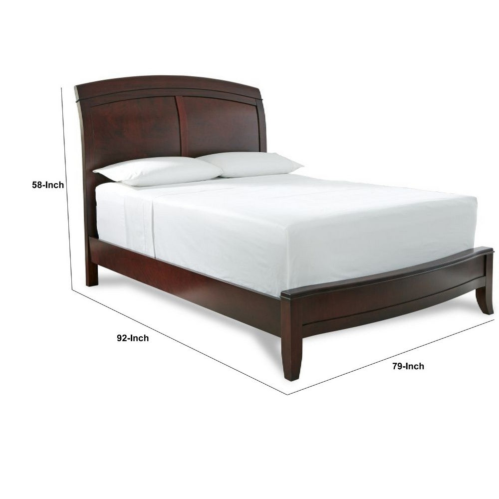 Kyle Soild Wood Low Profile King Bed with Sleigh Headboard, Cherry Brown