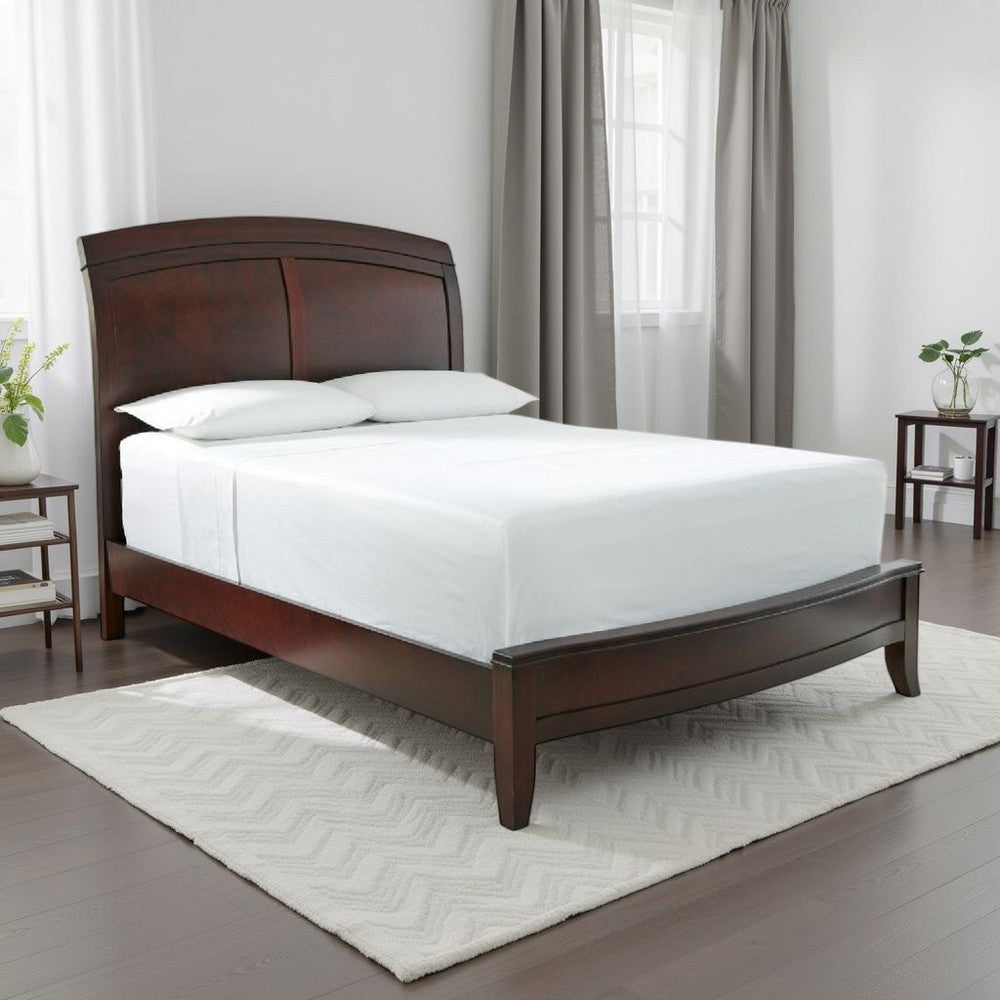 Kyle Soild Wood Low Profile King Bed with Sleigh Headboard, Cherry Brown