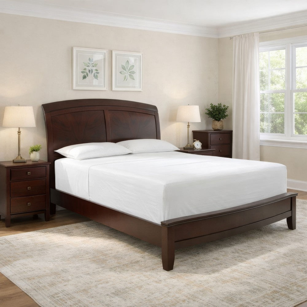 Kyle Soild Wood Low Profile King Bed with Sleigh Headboard, Cherry Brown