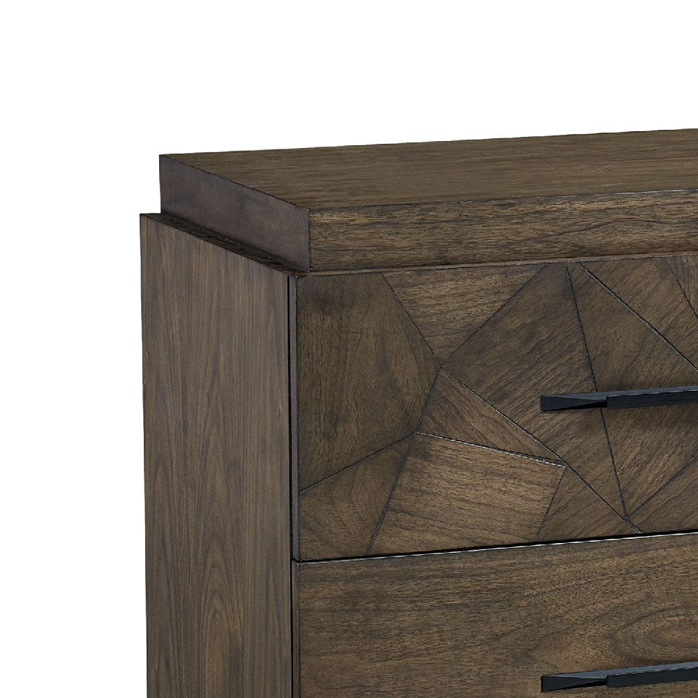 28 Inch Dee Soild Mahogany Wood Nightstand Geometric Pattern Oat Brown BM272988