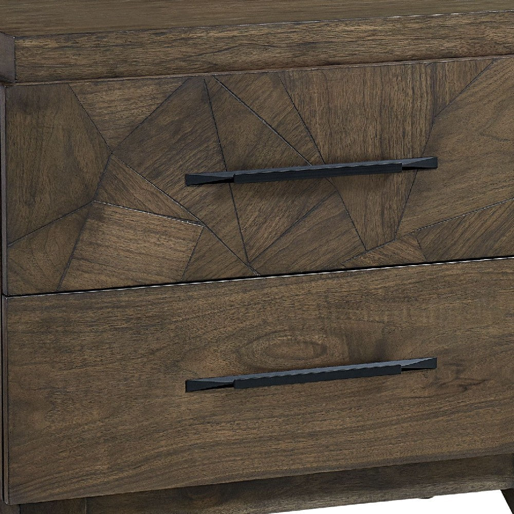 28 Inch Dee Soild Mahogany Wood Nightstand Geometric Pattern Oat Brown BM272988