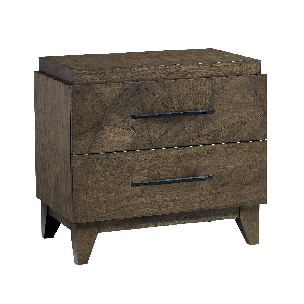 28 Inch Dee Soild Mahogany Wood Nightstand, Geometric Pattern, Oat Brown
