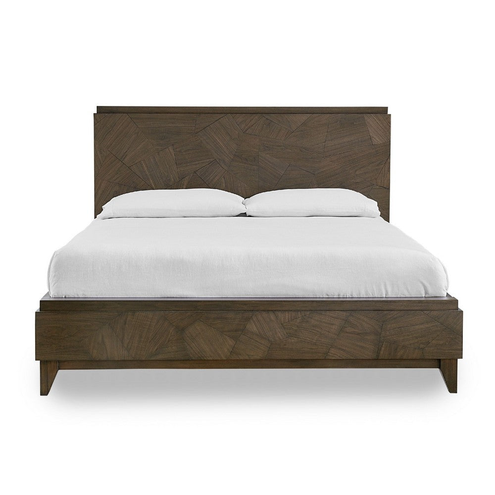 Dee Mahogany Wood Low Profile King Bed Geometric Design Oat Brown