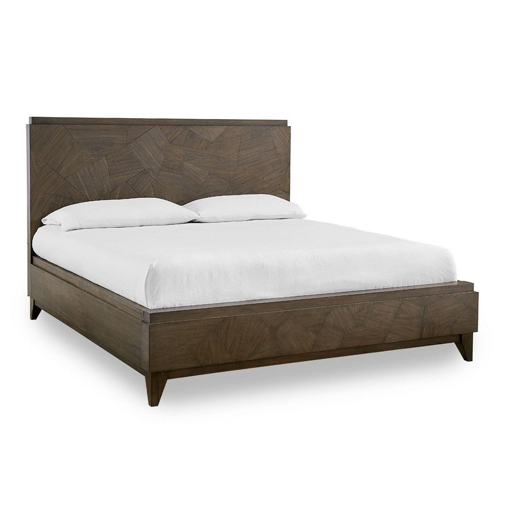 Dee Mahogany Wood Low Profile King Bed, Geometric Design, Oat Brown