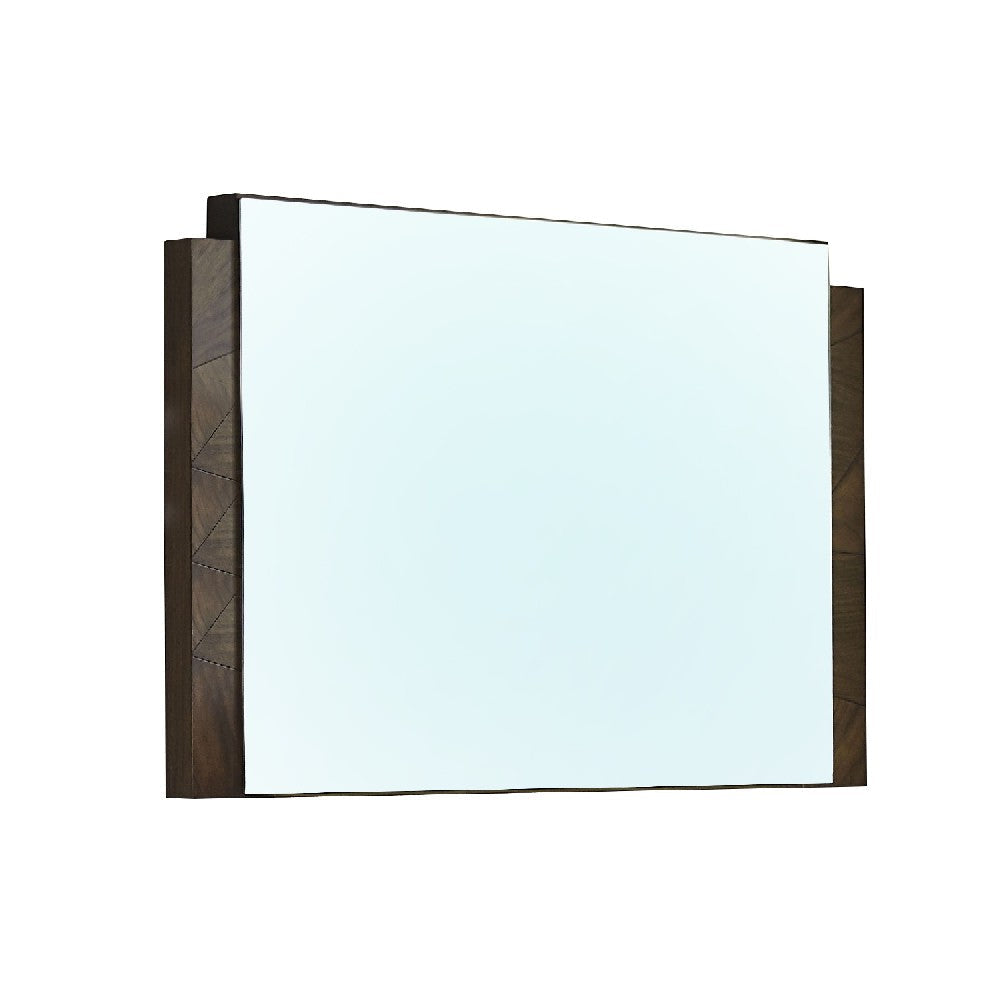 40 Inch Dee Rectangular Chest Wall Mirror, Geometric Oat Brown Wood Accents