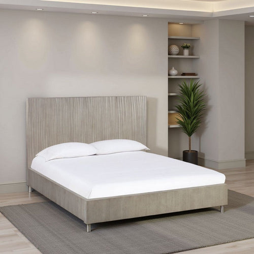 Ann California King Bed, High Profile Headboard, Vertical Lines, Gray