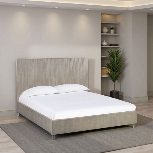 Ann California King Bed, High Profile Headboard, Vertical Lines, Gray