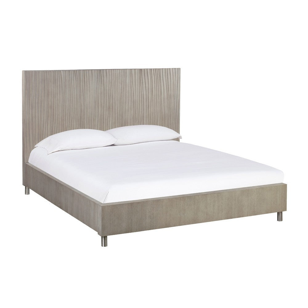 Ann California King Bed, High Profile Headboard, Vertical Lines, Gray