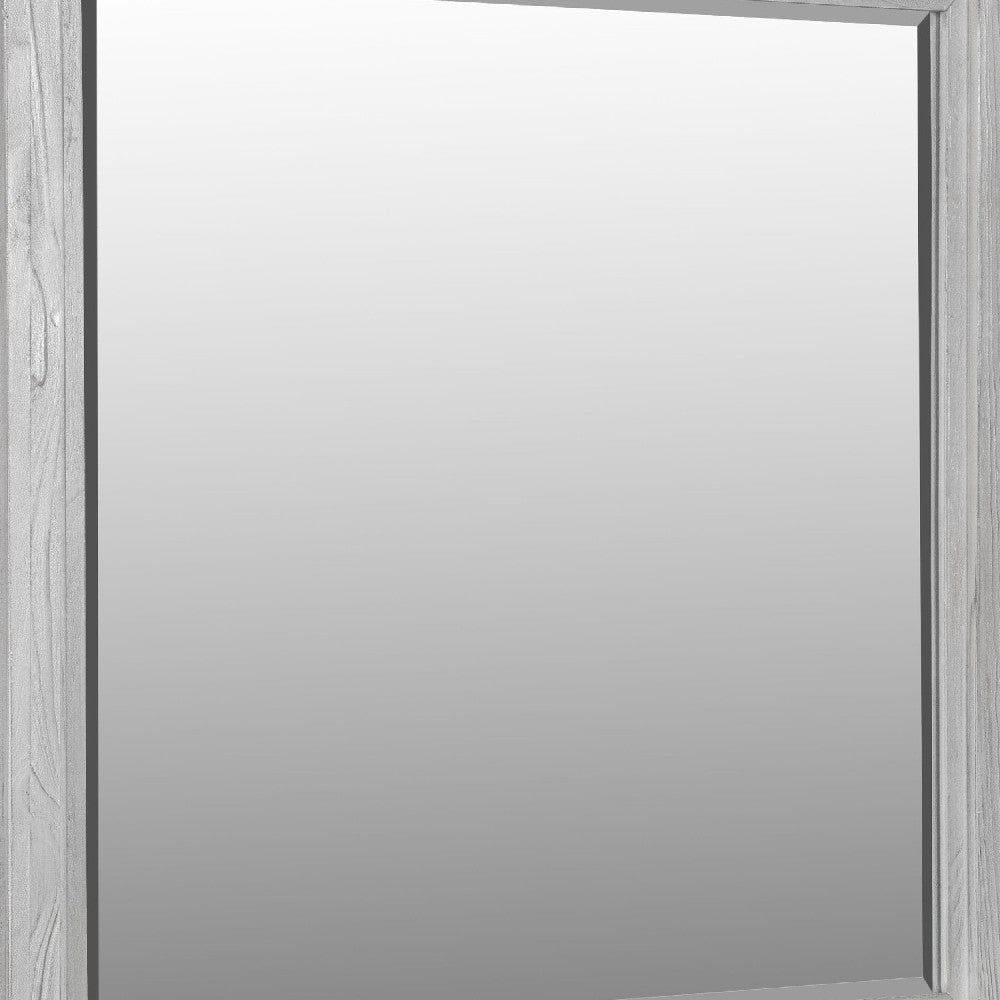 40 Inch Lou Rectangular Mirror Wood Frame Grain Details Washed White BM273034