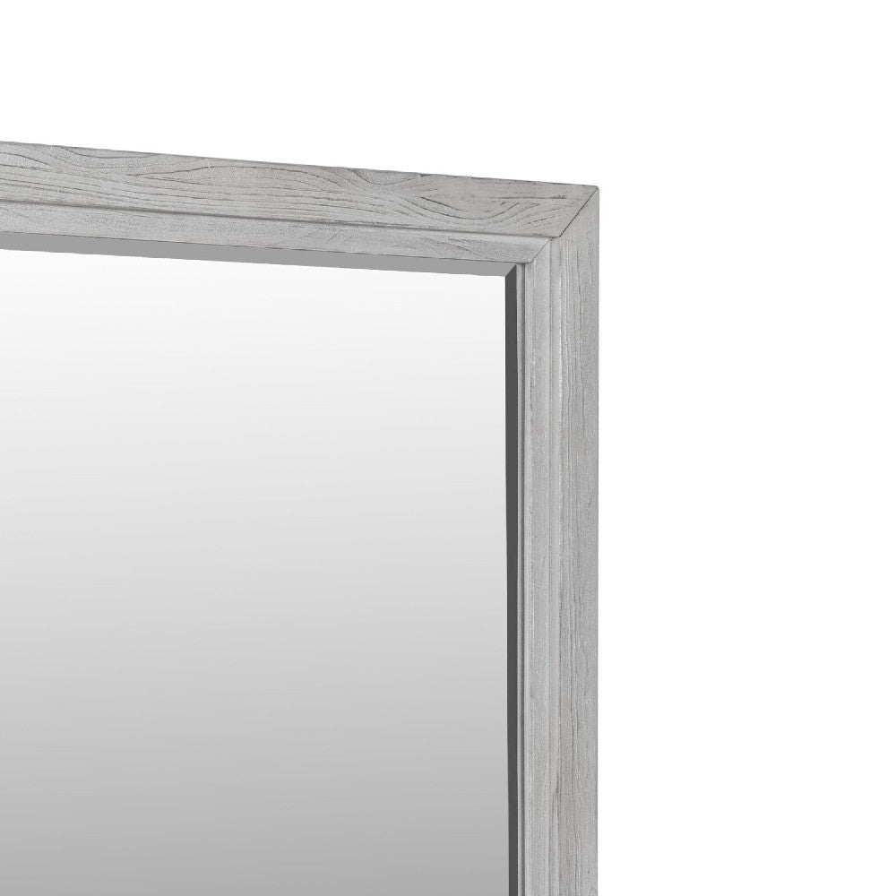 40 Inch Lou Rectangular Mirror Wood Frame Grain Details Washed White BM273034