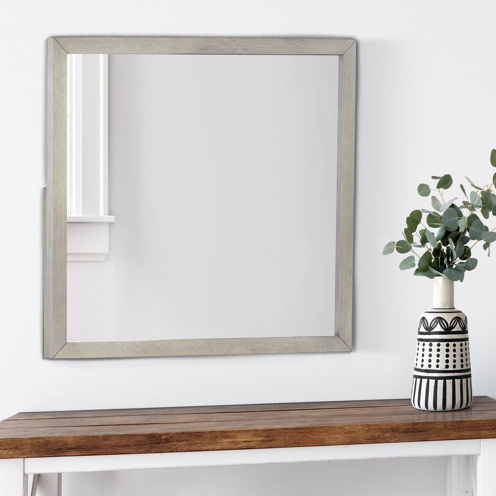 40 Inch Ann Square Portrait Wood Framed Wall Mirror, Grain Details, Gray