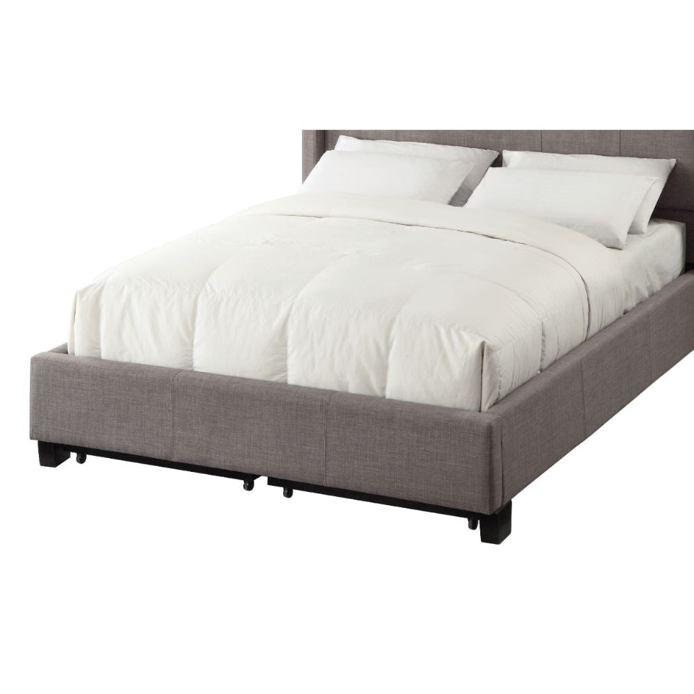 Le Low Profile California King Uphosltered Bed with Storage, Linen, Gray