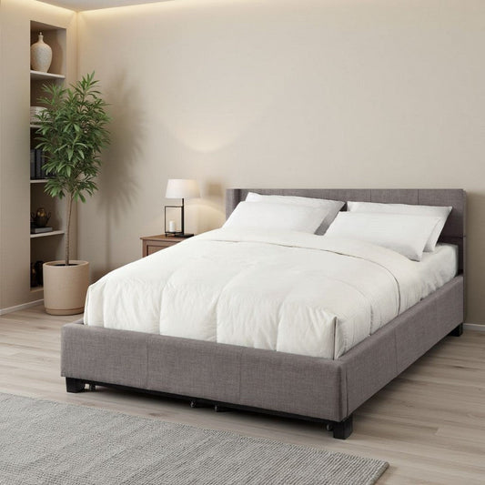 Le Low Profile California King Uphosltered Bed with Storage, Linen, Gray