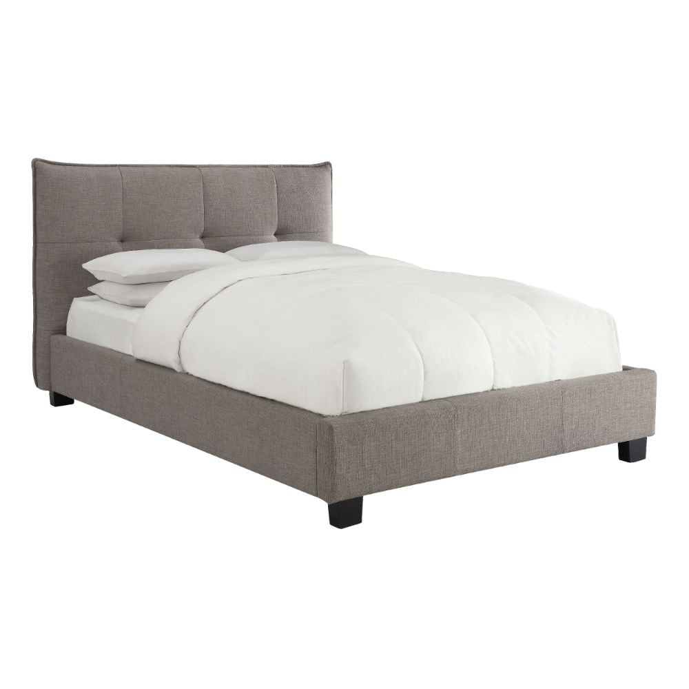 Amy Low Profile Queen Bed Tufted Linen Knife Edges Gray