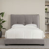 Amy Low Profile Queen Bed, Tufted Linen, Knife Edges, Gray
