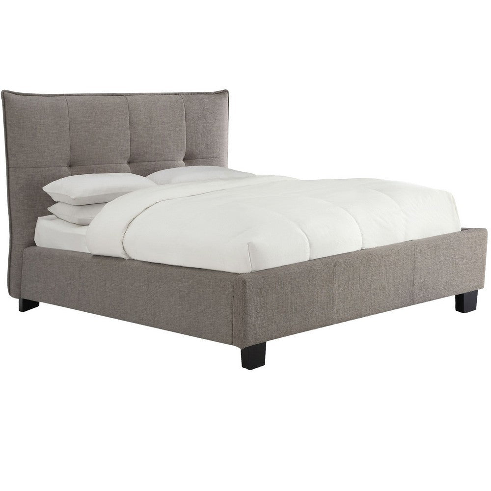 Amy Low Profile King Bed Tufted Linen Knife Edges Gray BM273066