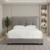 Amy Low Profile King Bed, Tufted Linen, Knife Edges, Gray