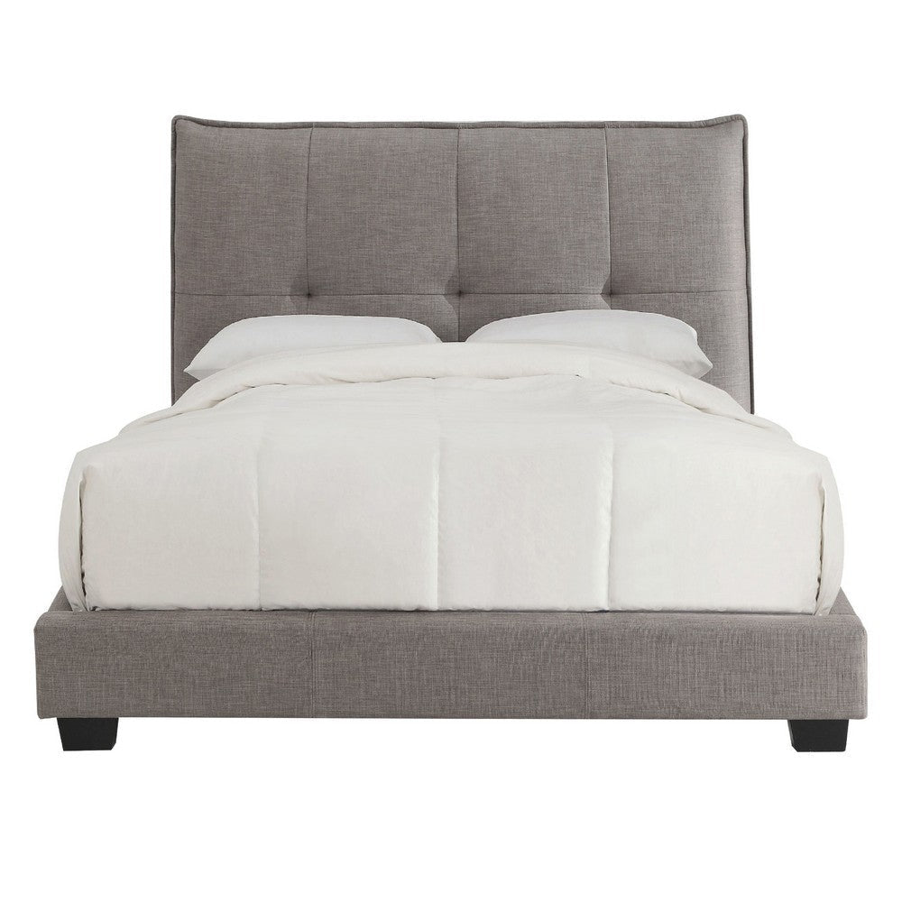 Amy Low Profile Full Bed Tufted Linen Wide Storage Gray