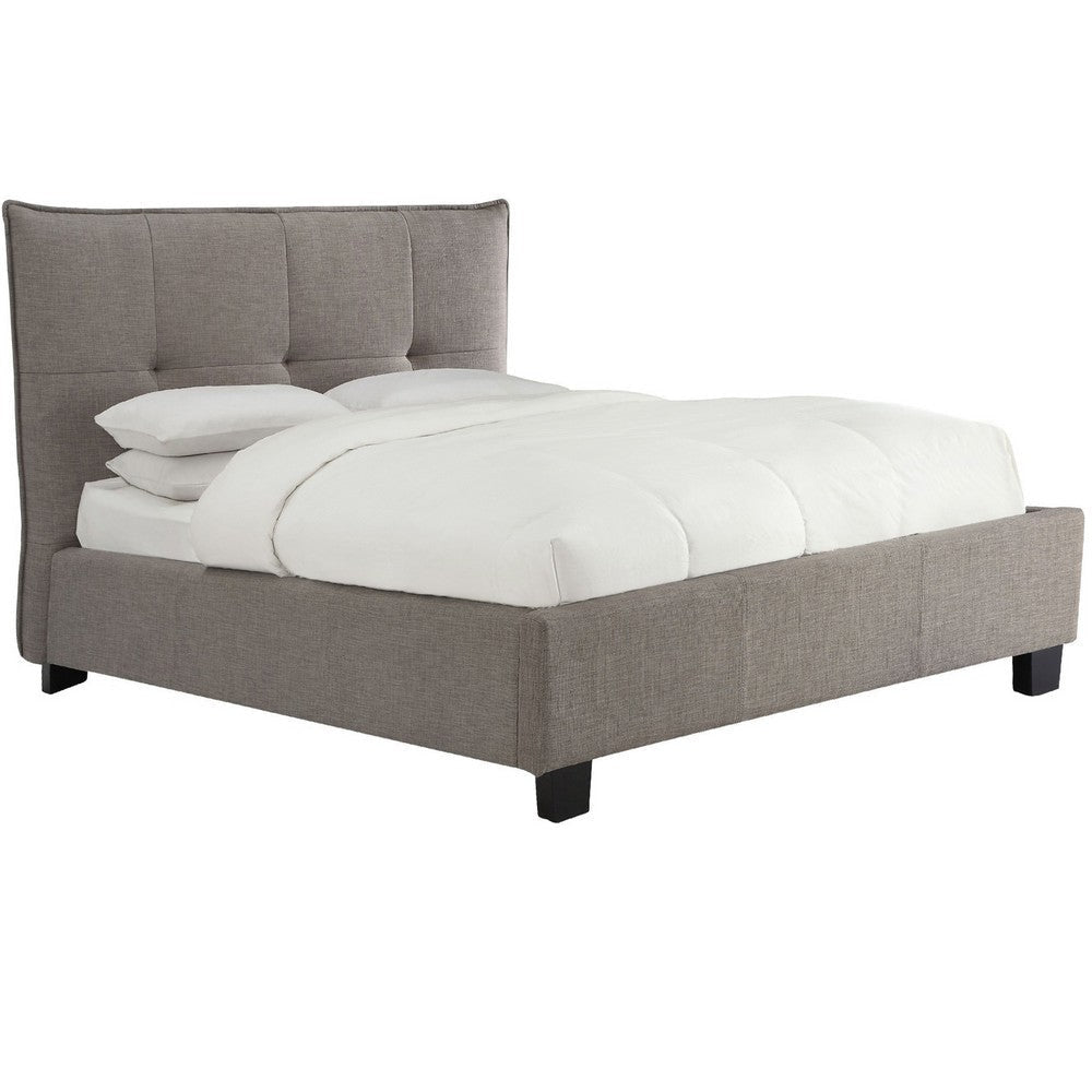 Amy Low Profile Full Bed, Tufted Linen, Wide Storage, Gray