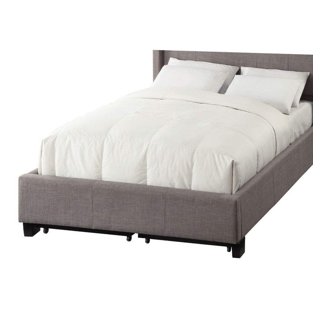 Amy Low Profile Queen Bed Tufted Linen Wide Storage Gray