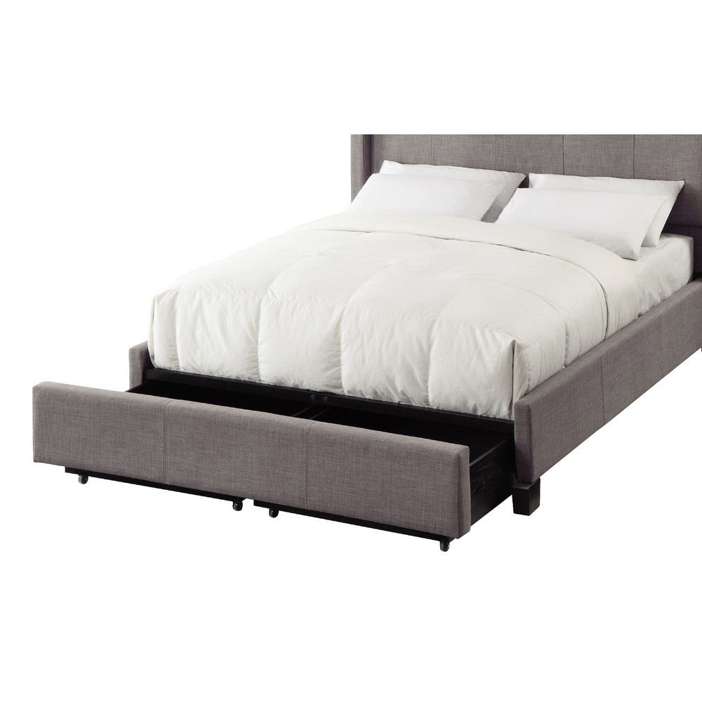 Amy Low Profile Queen Bed Tufted Linen Wide Storage Gray