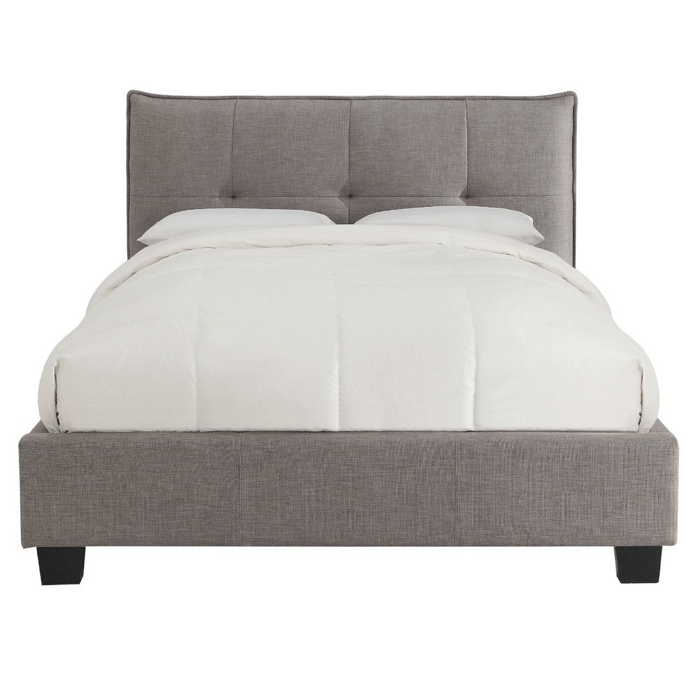 Amy Low Profile Queen Bed, Tufted Linen, Wide Storage, Gray