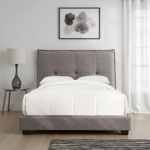 Amy Low Profile California King Bed, Tufted Linen, Wide Storage, Gray