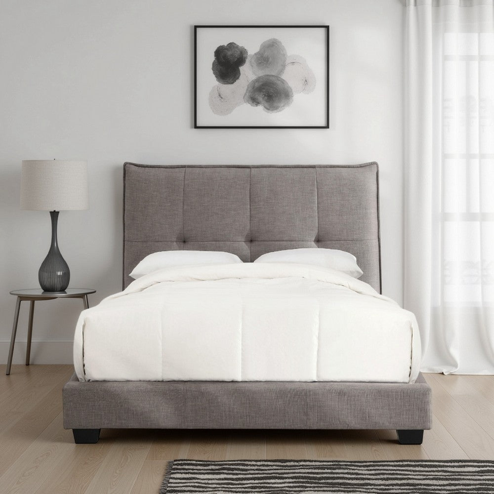 Amy Low Profile California King Bed, Tufted Linen, Wide Storage, Gray