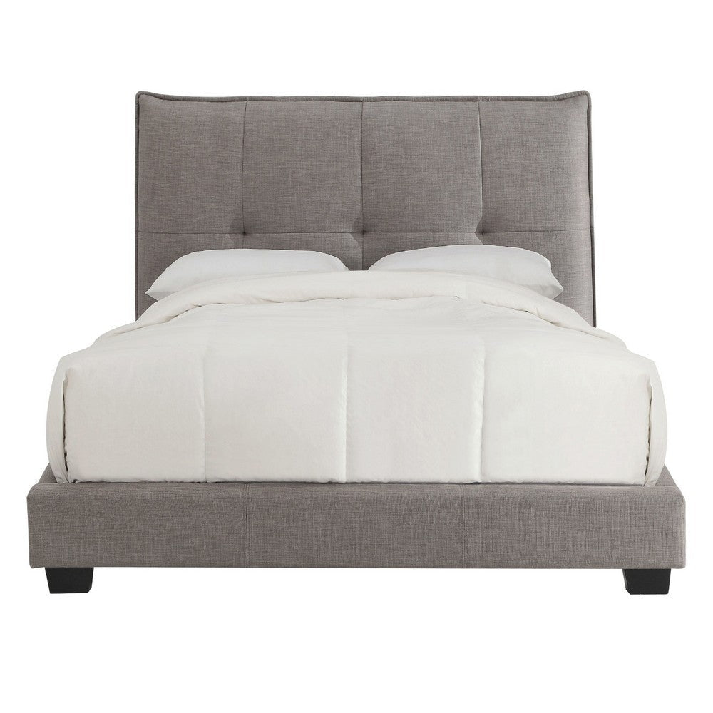 Amy Low Profile California King Bed, Tufted Linen, Wide Storage, Gray