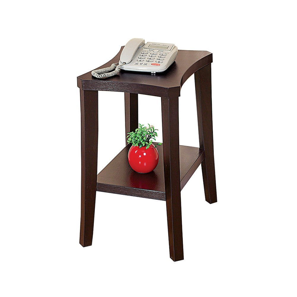 24 Inch Wood and Melamine Chairside Table Curved Top 1 Shelf,Cocoa Brown By Casagear Home BM273099